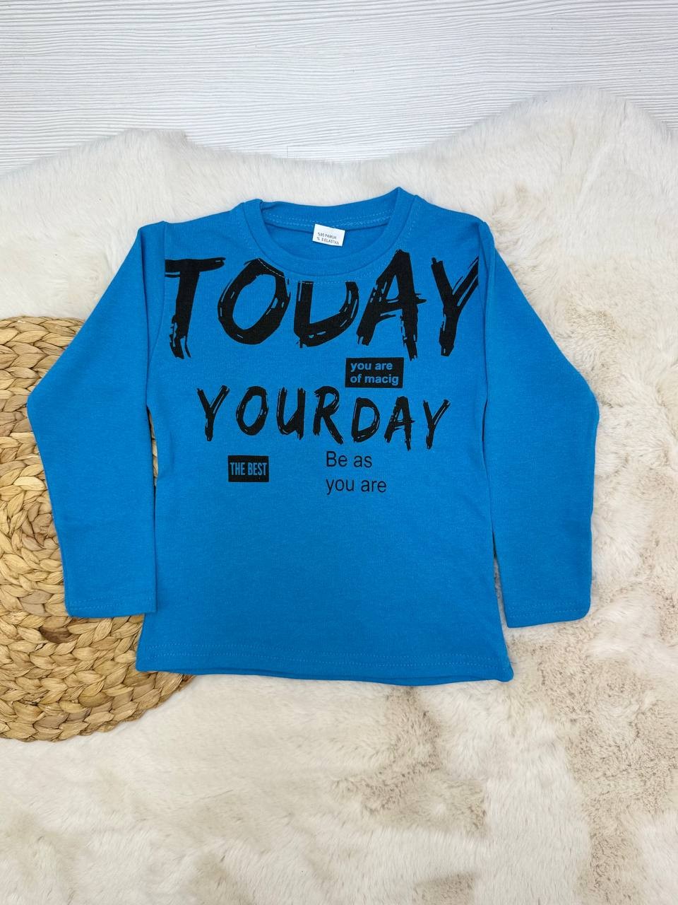 5-10 Yaş Today Yourday Baskılı Erkek Sweatshirt - TURKUAZ