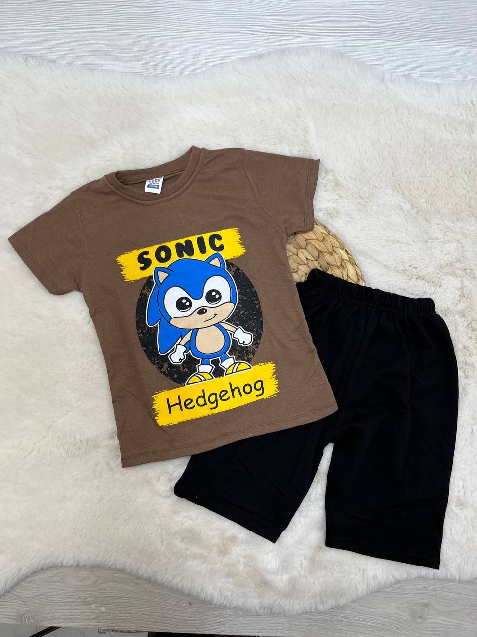 4-8 Yaş Sonic Desenli Penye Takım - KAHVERENGİ