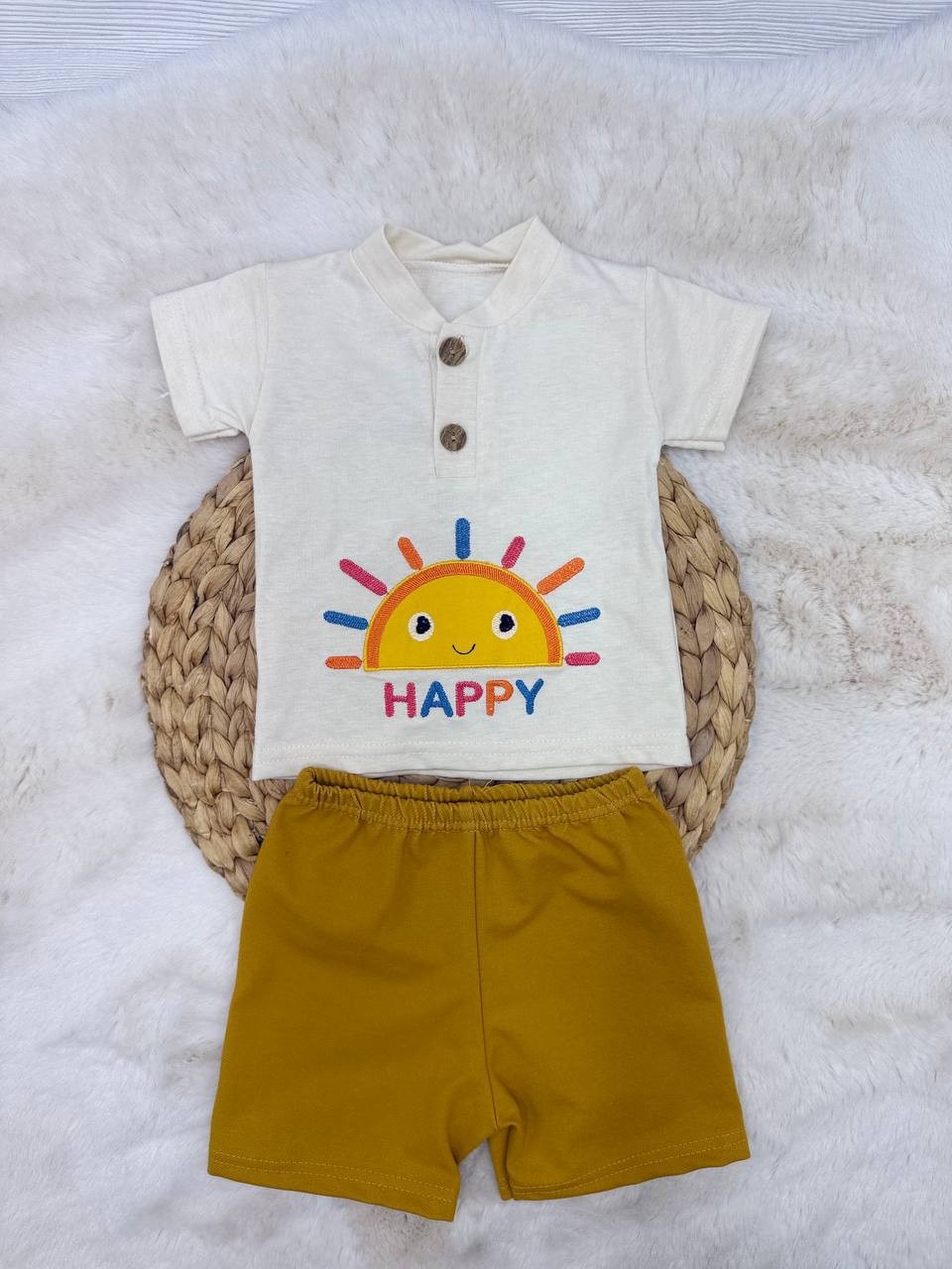 6-12 Ay Happy Güneş Nakışlı Takım - HARDAL