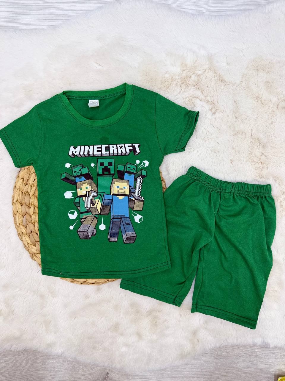 1-8 Yaş Minecraft Baskılı Penye Takım - YEŞİL