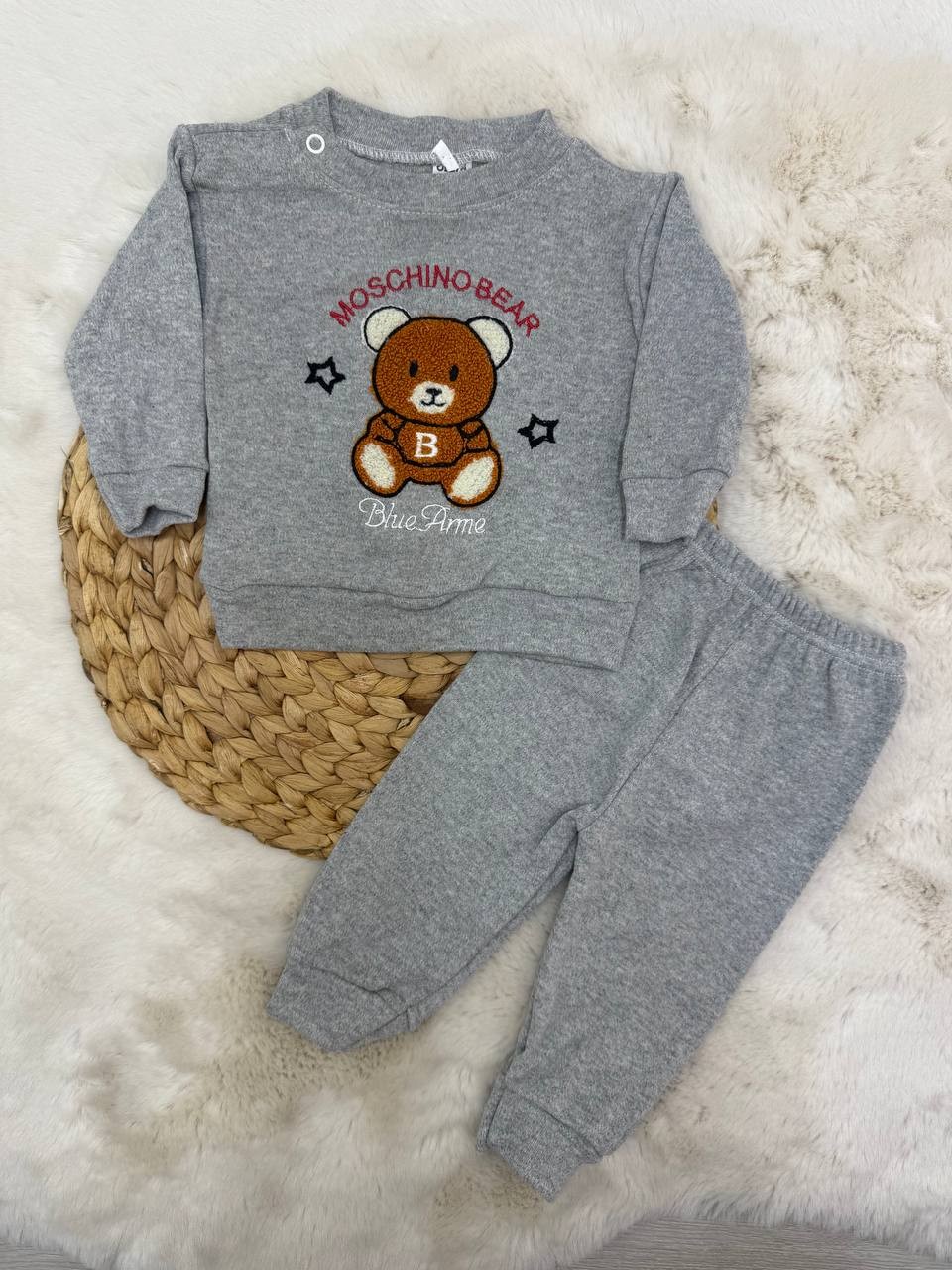 6-18 Ay Mos-Bear Blue Arme Nakışlı Takım - GRİ