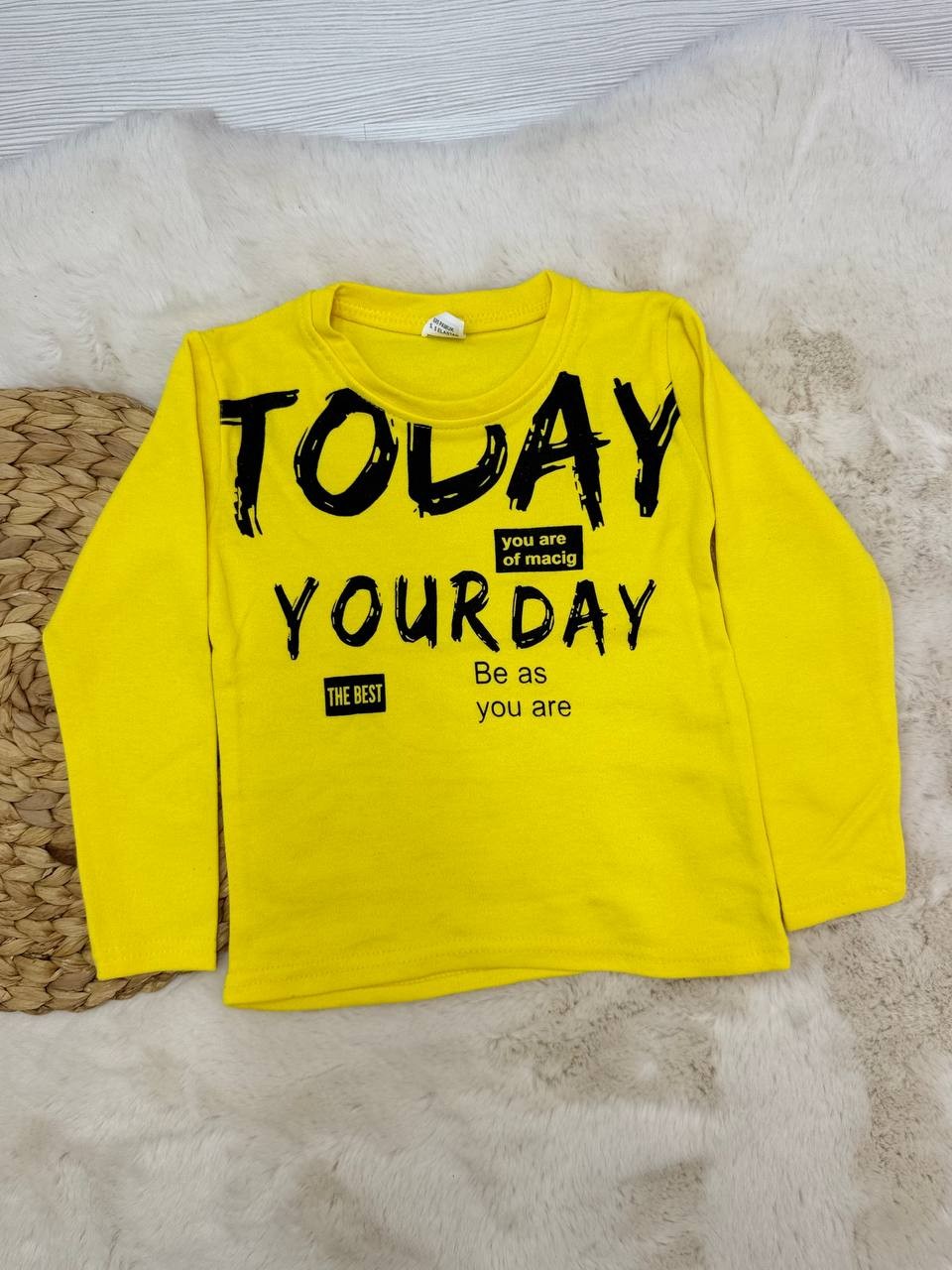 5-10 Yaş Today Yourday Baskılı Erkek Sweatshirt - SARI