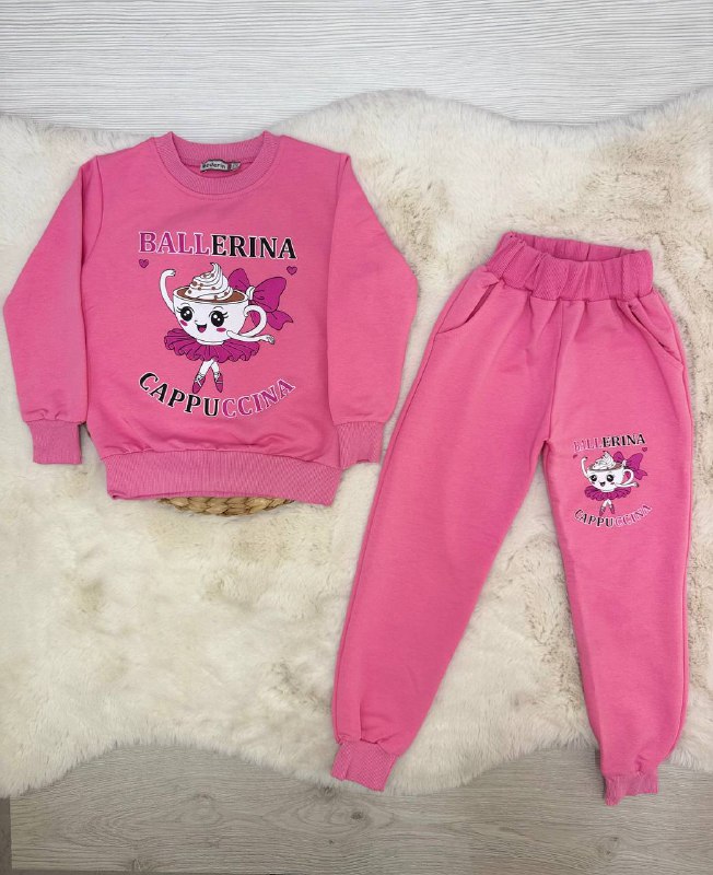 4-10 Yaş Ballerina Cappicino Baskılı 2 İplik Takım - PEMBE