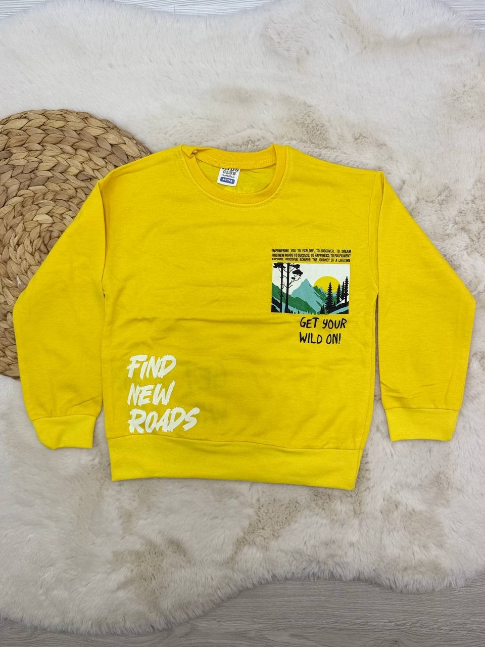 4-8 Yaş Ön Arka Baskılı Erkek Sweatshirt - SARI