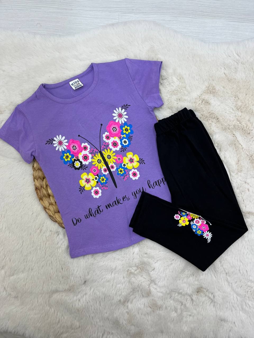 4-7 Yaş Kelebek Desenli Taytlı Takım - LİLA