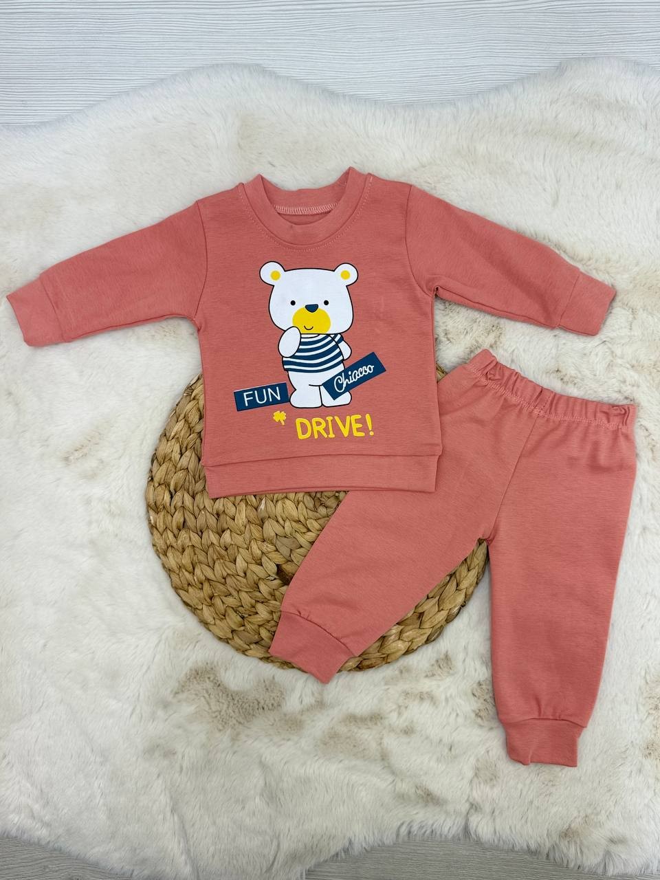6-12 Ay Fun Drive Ayıcık Baskılı Mevsimlik Takım - KİREMİT