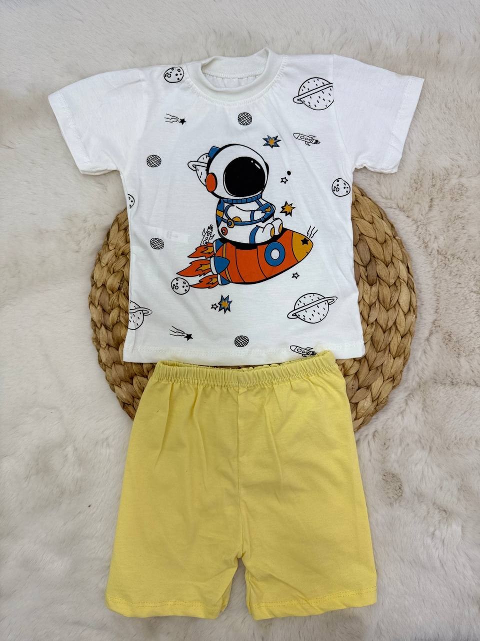 3-12 Ay Astronot Roket Baskılı Penye Takım  - SARI