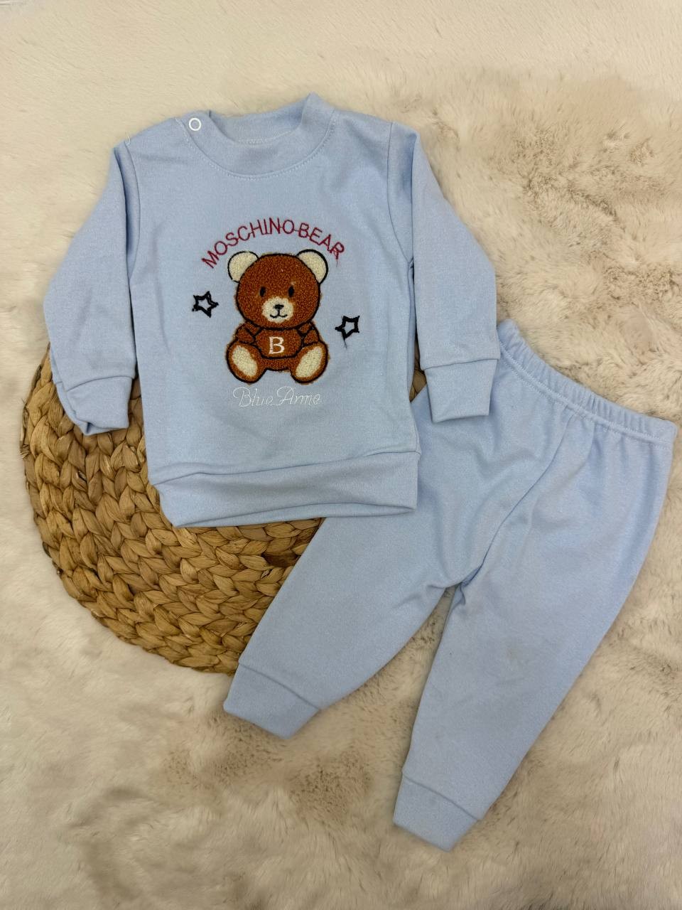 6-18 Ay Mos-Bear Blue Arme Nakışlı Takım - MAVİ