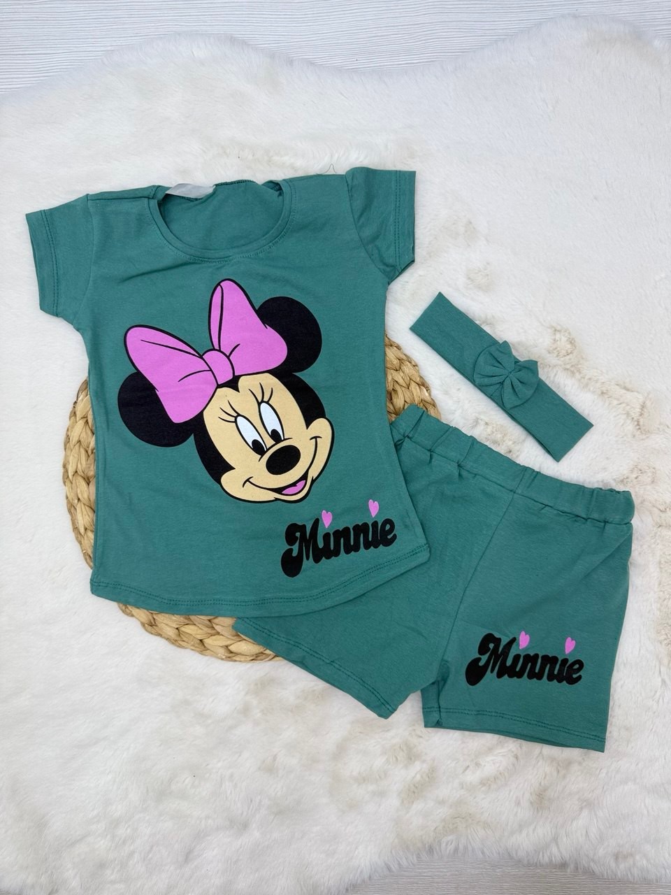 2-10 Yaş Minnie Baskılı Bandanalı Takım - YEŞİL