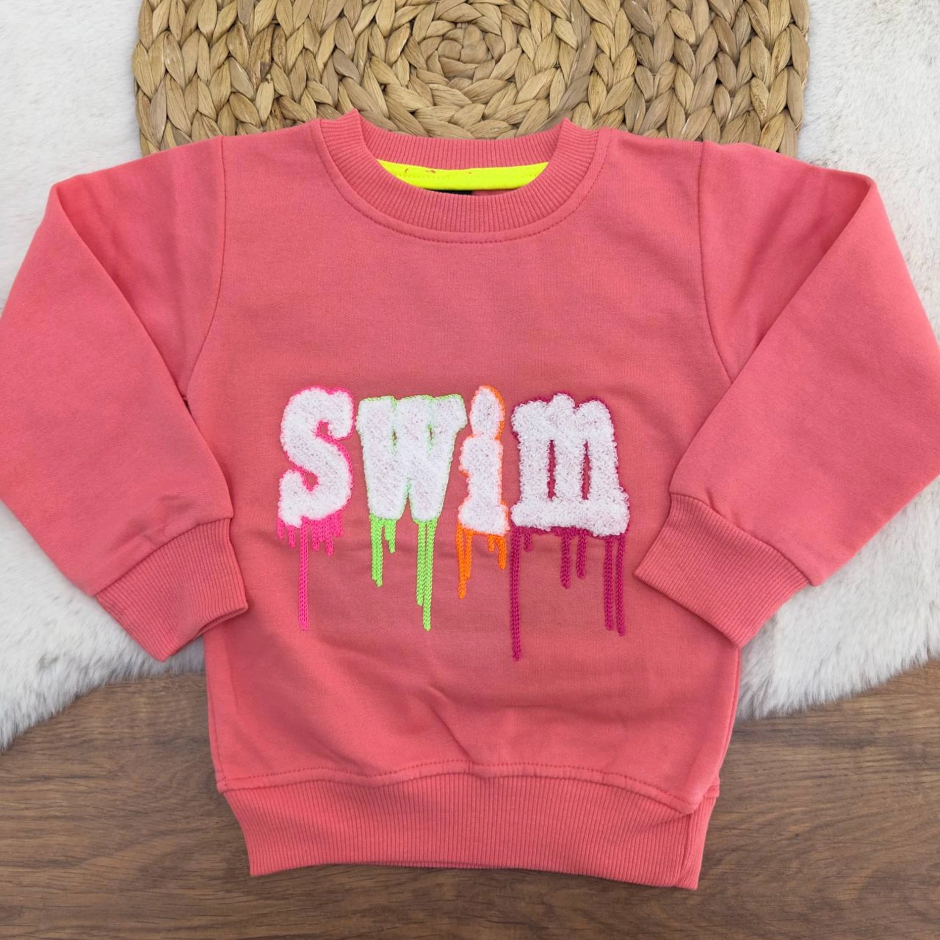 3-12 Yaş Swim Nakışlı 2 İp Şardonlu Sweatshirt Somon