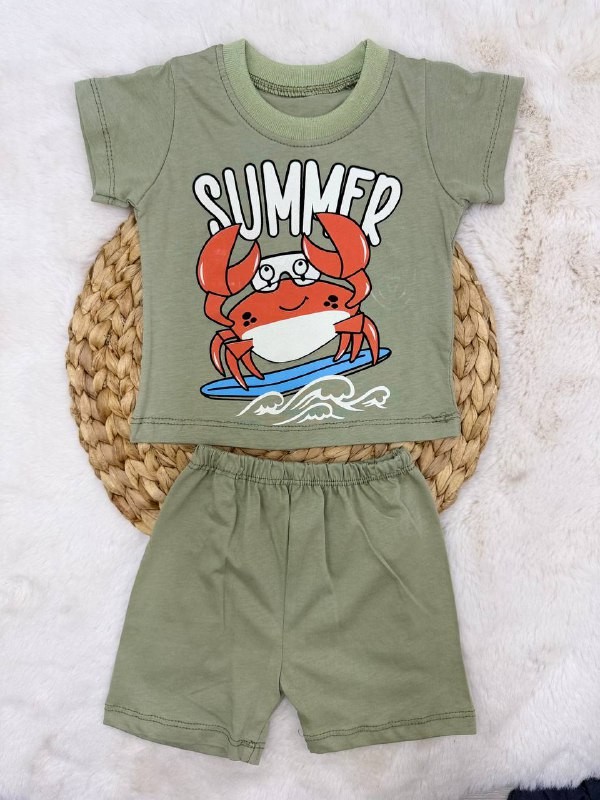 6-24 Ay Summer Yengeç Baskılı Takım - YEŞİL