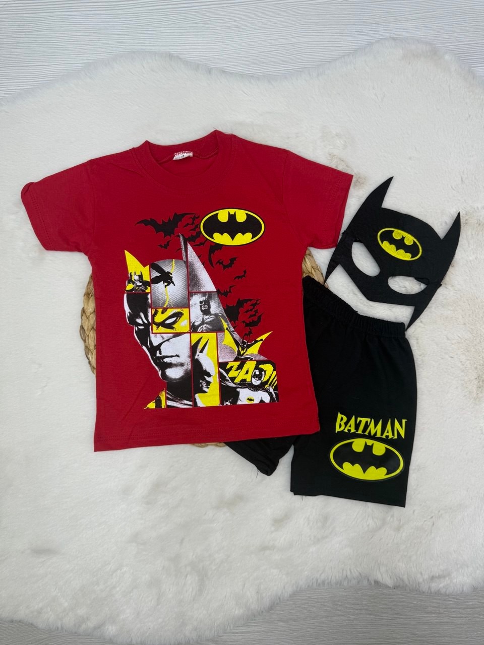 2-10 Yaş Maskeli Batman Takım Yarım Kol - KIRMIZI