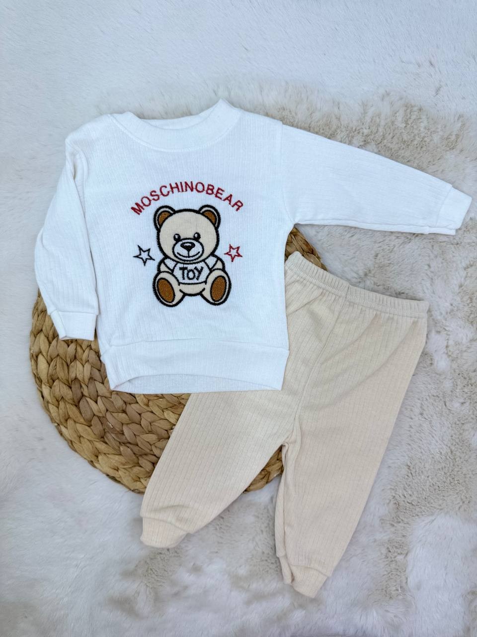 6-18 Ay Mos-Bear Toy Nakışlı Fitilli Takım - BEJ