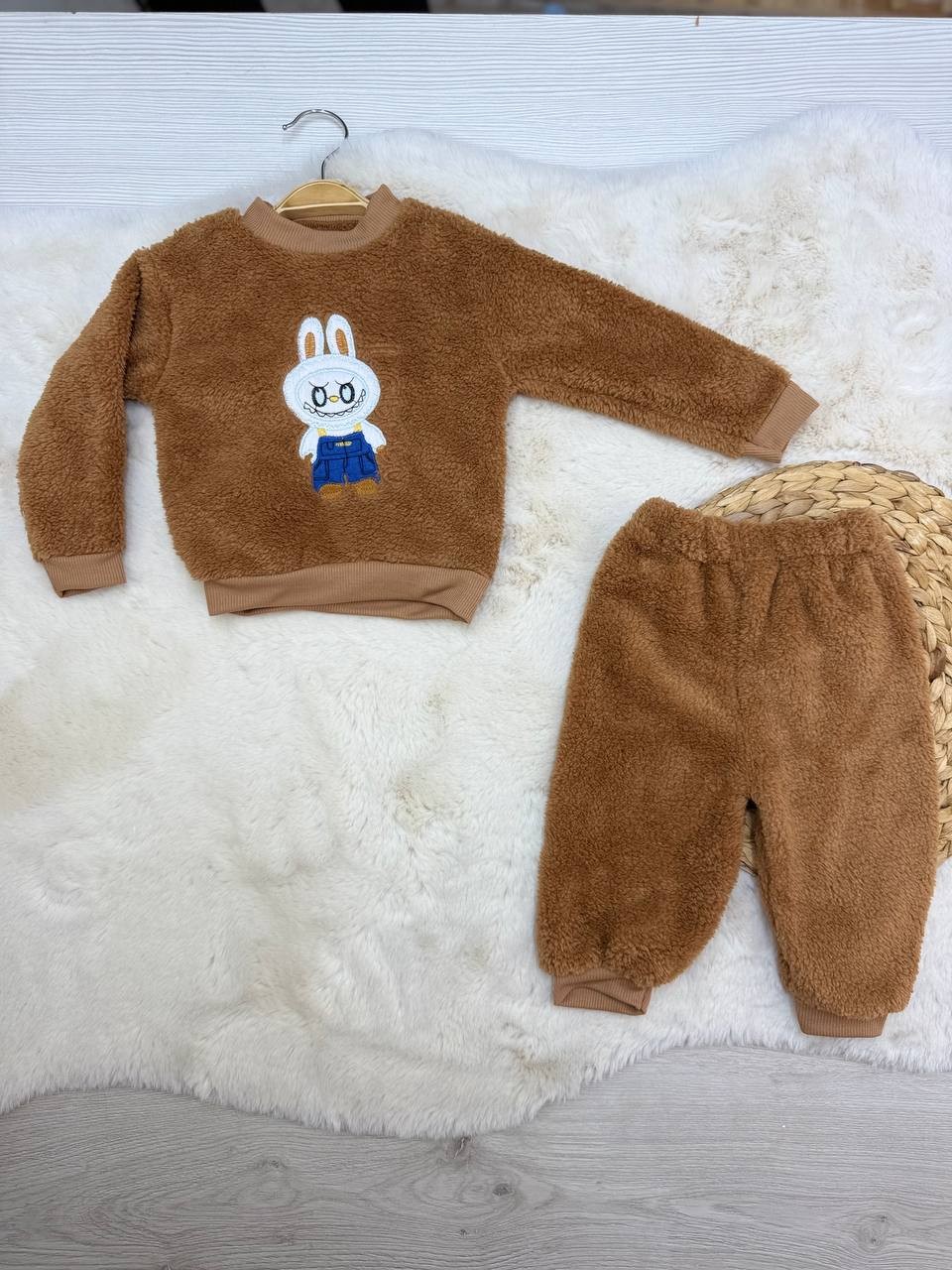 1-5 Yaş Labubu Nakışlı Peluş Takım - KAHVERENGİ