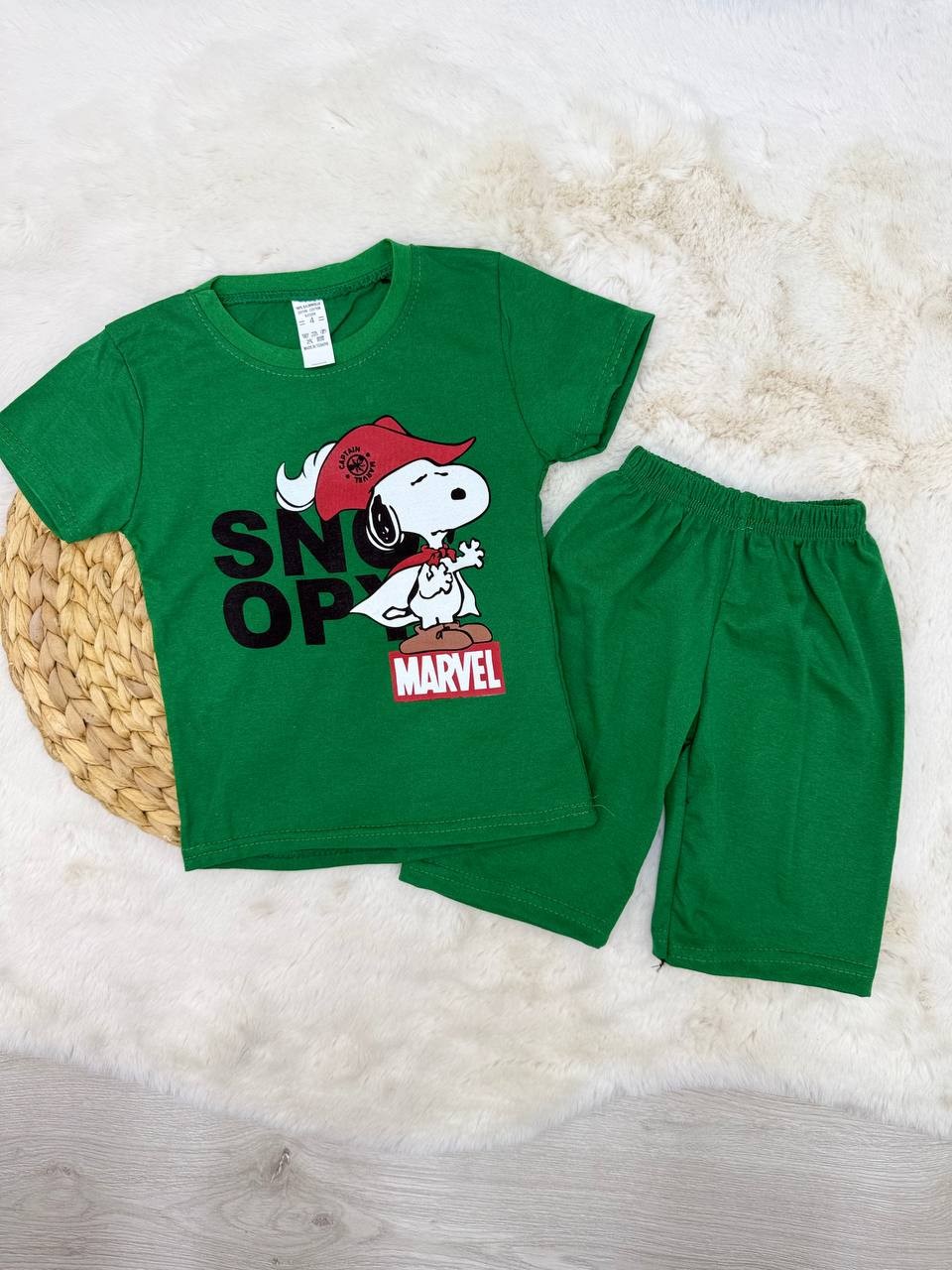 1-8 Yaş Snoopy Baskılı Penye Takım - YEŞİL
