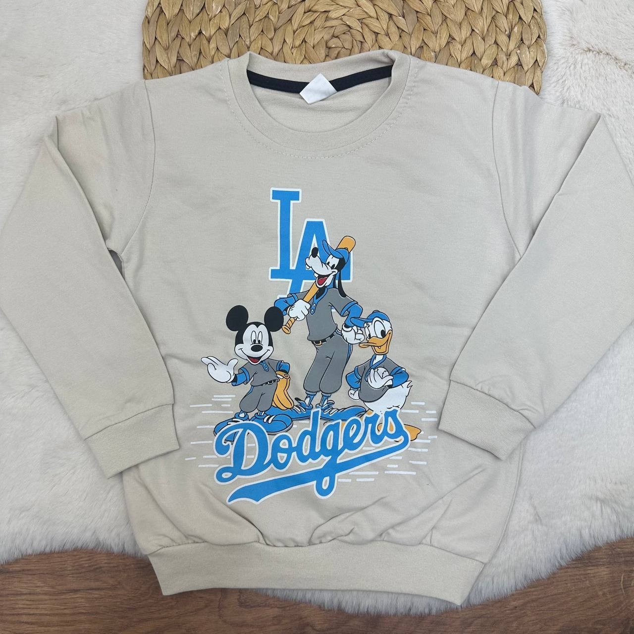 2-8 Yaş Disney Karakterleri LA Dodgers Desenli Sweatshirt - Şardonsuz, 2 İplik - BEJ