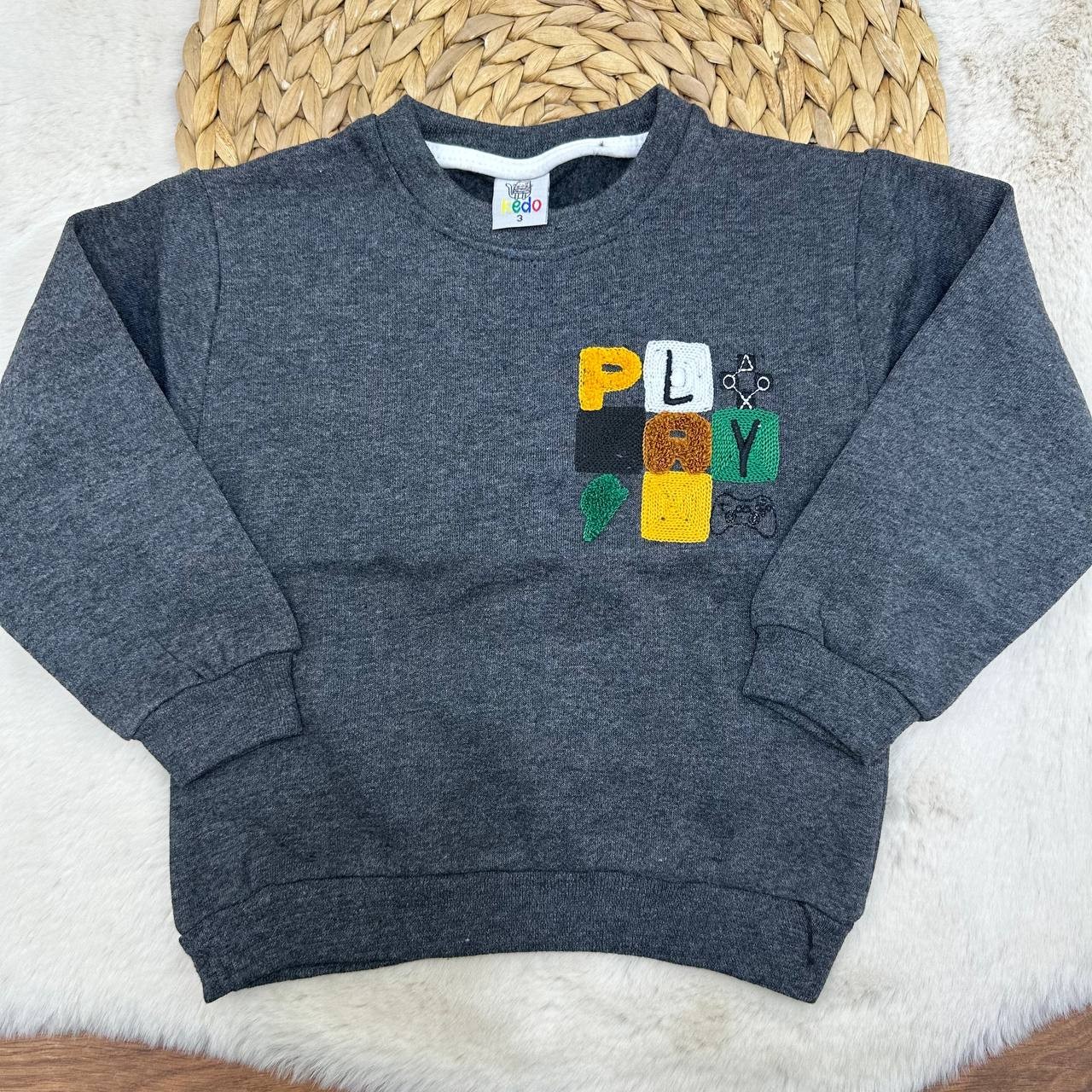 3-12 Yaş Play Nakışlı 2 İp Şardonlu Sweatshirt - FÜME