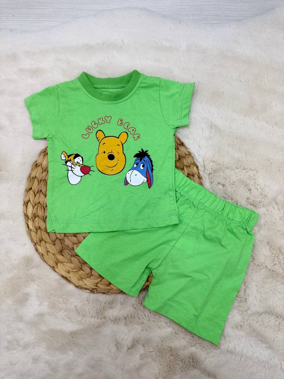 6-24 Ay Lucky Bear Desenli Takım - FISTIK YEŞİLİ