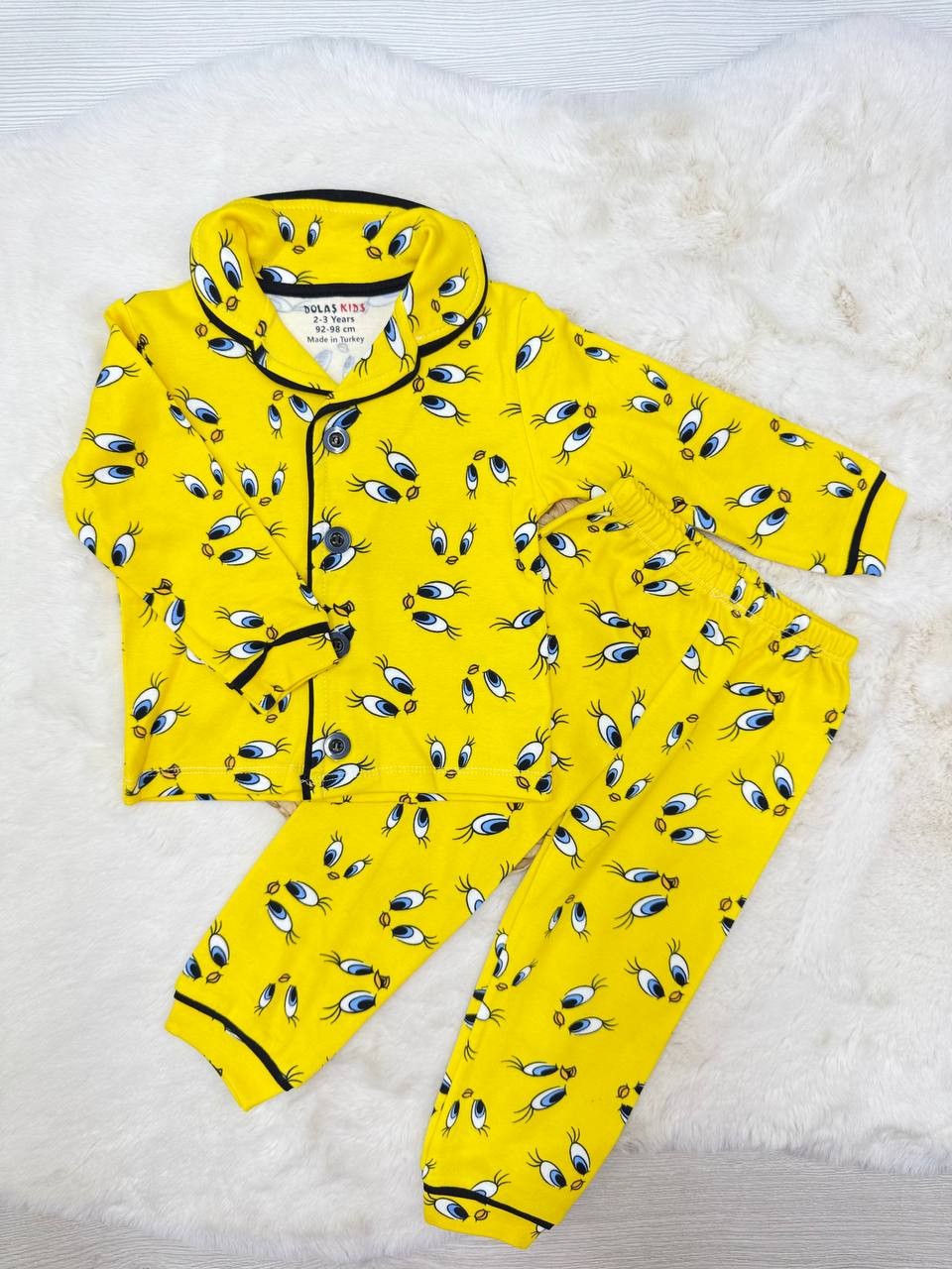 2-5 Yaş % 100 Pamuk Esnek Pijama Takım Twetty Desenli