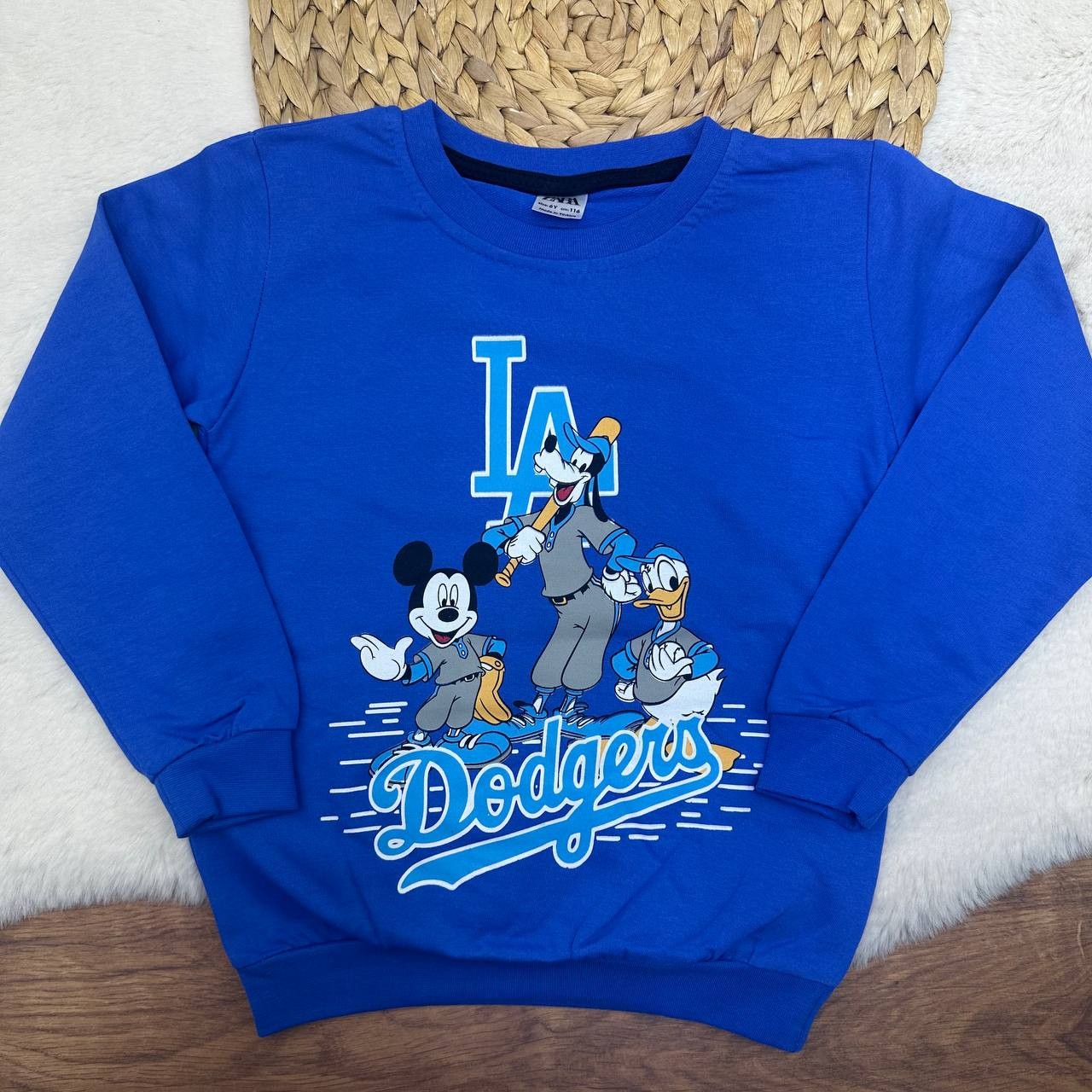 2-8 Yaş Disney Karakterleri LA Dodgers Desenli Sweatshirt - Şardonsuz, 2 İplik - SAX