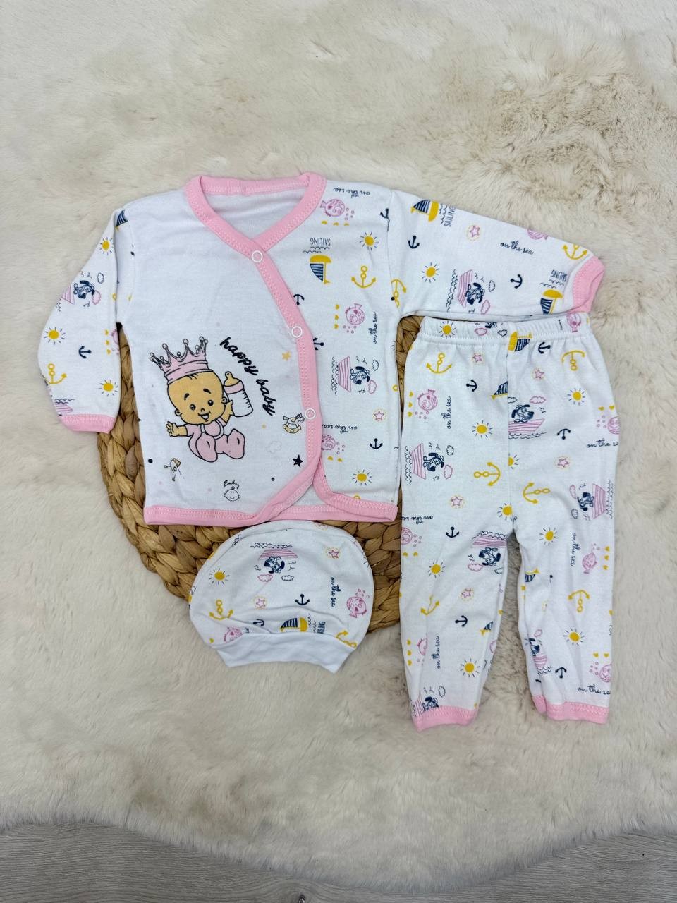 0-3 Ay Happy Baby Şapkalı 3 lü Takım - PEMBE