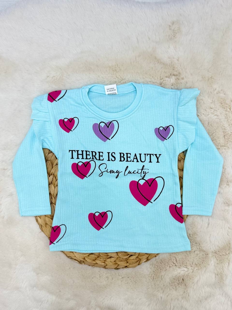 3-12 Yaş Beauty Baskılı Fırfırlı Kız Sweatshirt - MİNT
