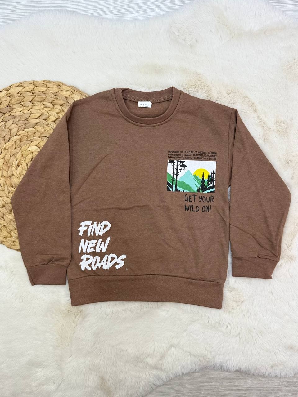 4-8 Yaş Ön Arka Baskılı Erkek Sweatshirt - KAHVERENGİ