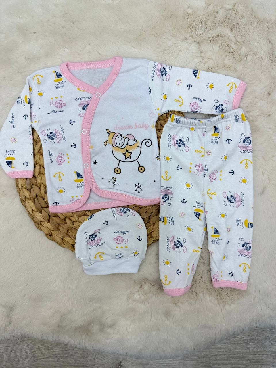 0-3 Ay Dream Baby Şapkalı 3 lü Takım - PEMBE