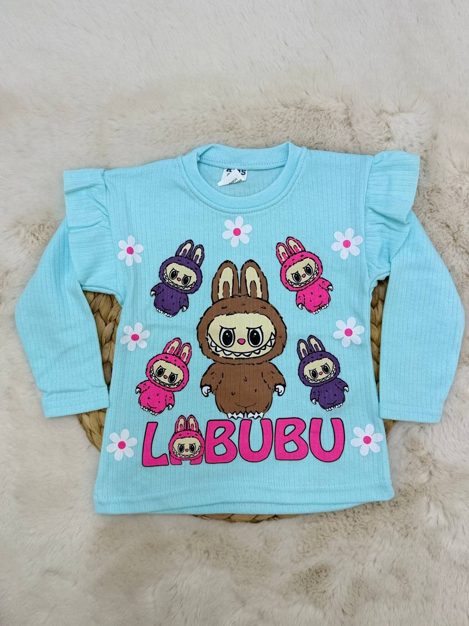 3-12 Yaş Labubu Baskılı Fırfırlı Kız Sweatshirt - MİNT