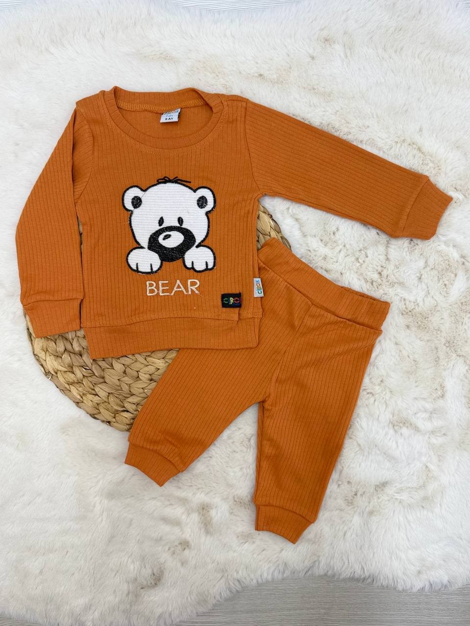 9-24 Ay Bear Nakışlı Fitilli Takım - KİREMİT