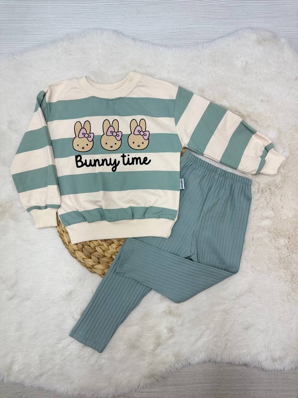 2-5 Yaş Bunny Time Baskılı Taytlı Takım - YEŞİL