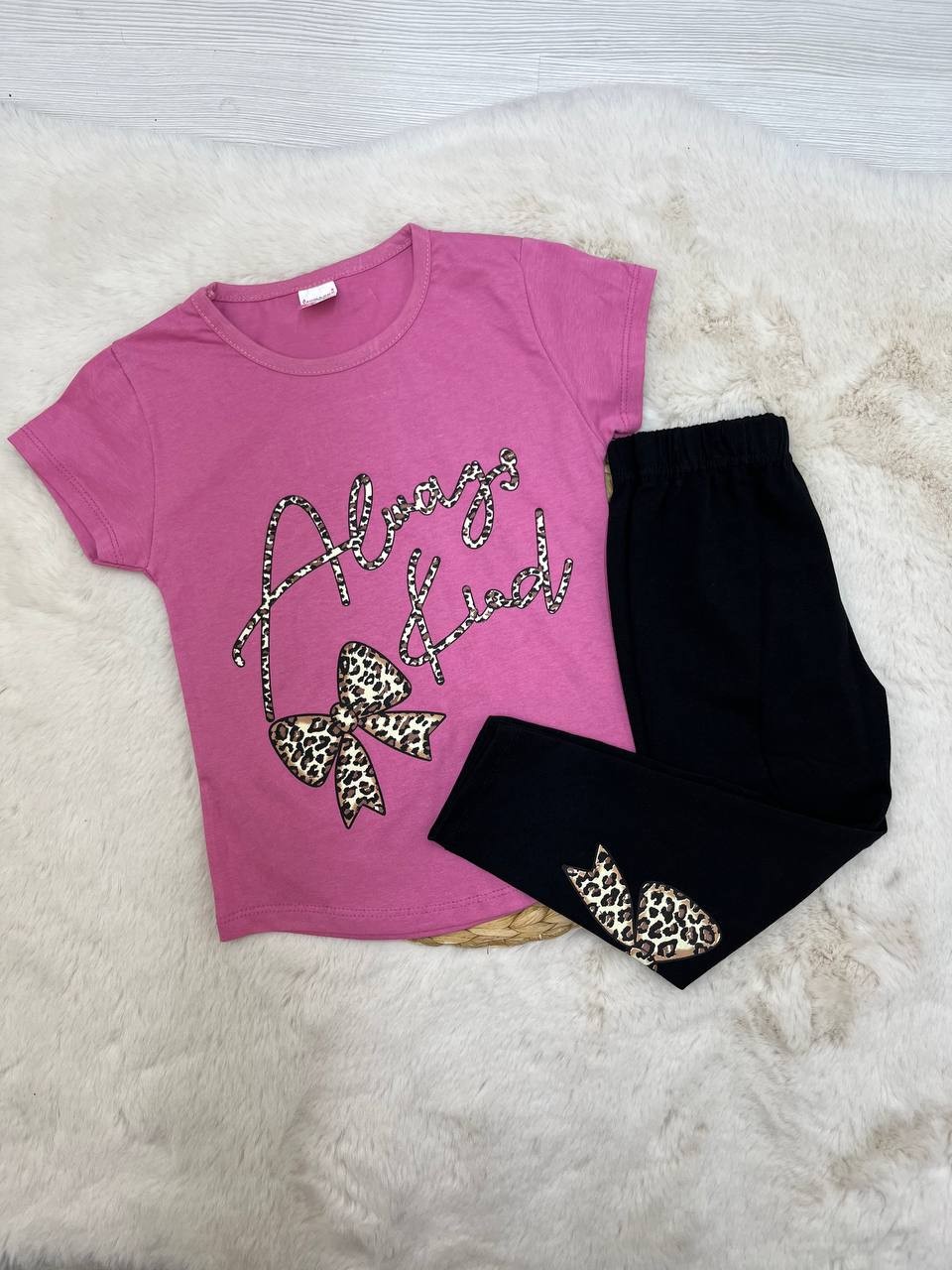 4-7 Yaş Always Leopar Desenli Taytlı Takım - PEMBE