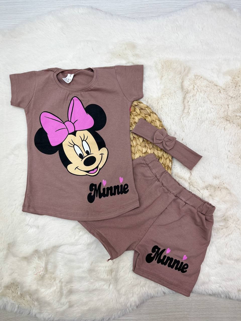 2-10 Yaş Minnie Baskılı Bandanalı Takım - GÜL KURUSU