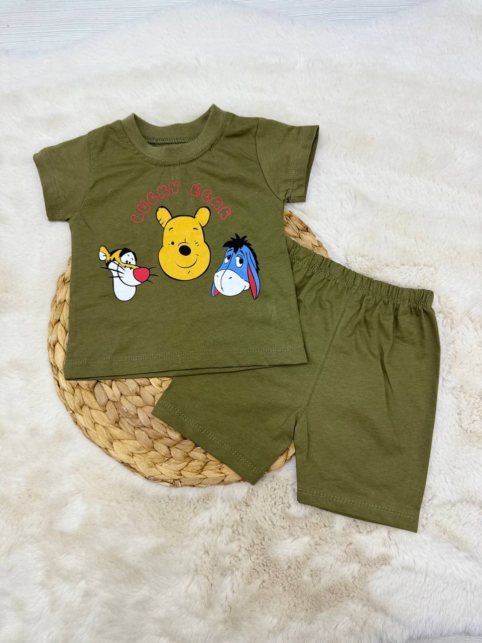 6-24 Ay Lucky Bear Desenli Takım - HAKİ YEŞİLİ