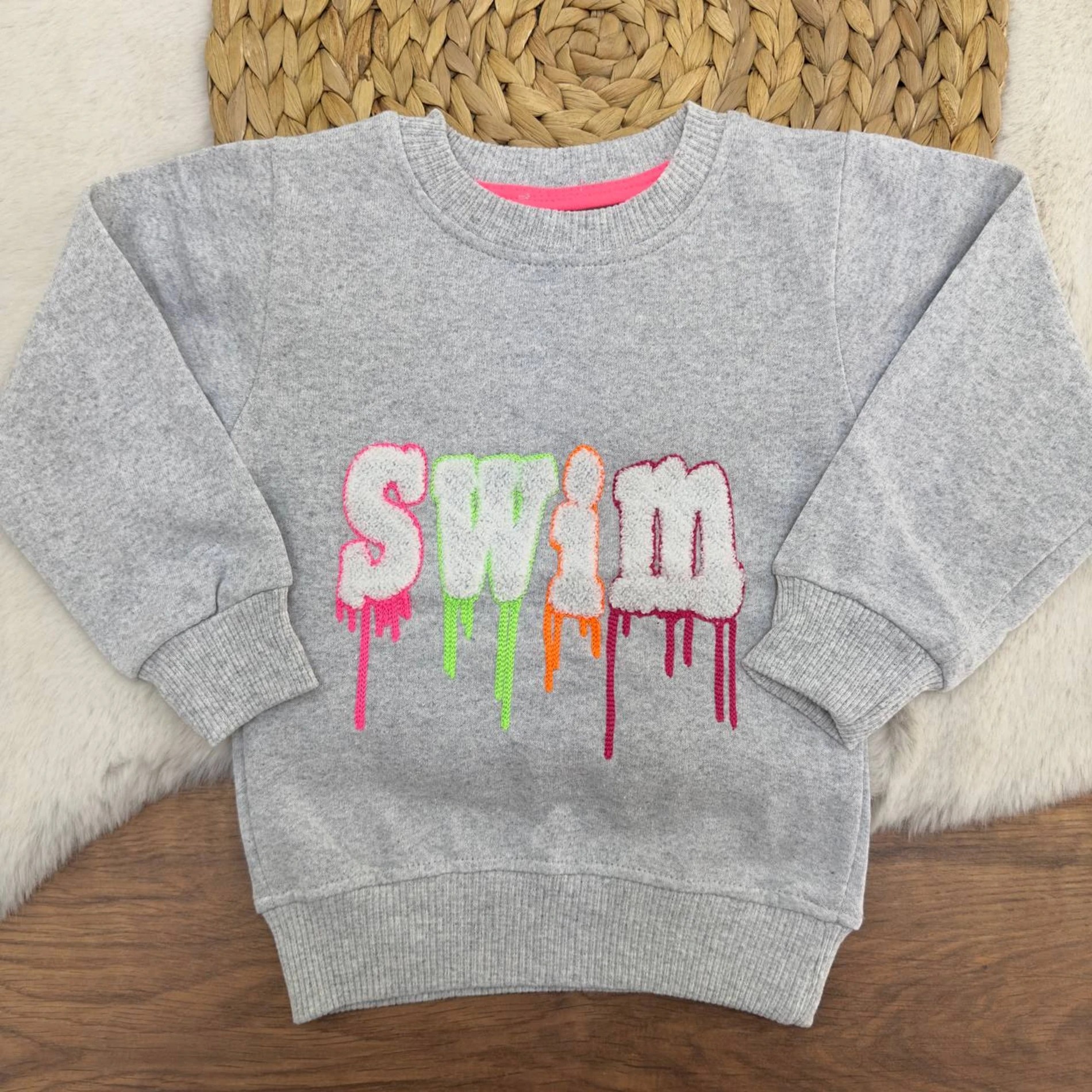 3-12 Yaş Swim Nakışlı 2 İp Şardonlu Sweatshirt Gri