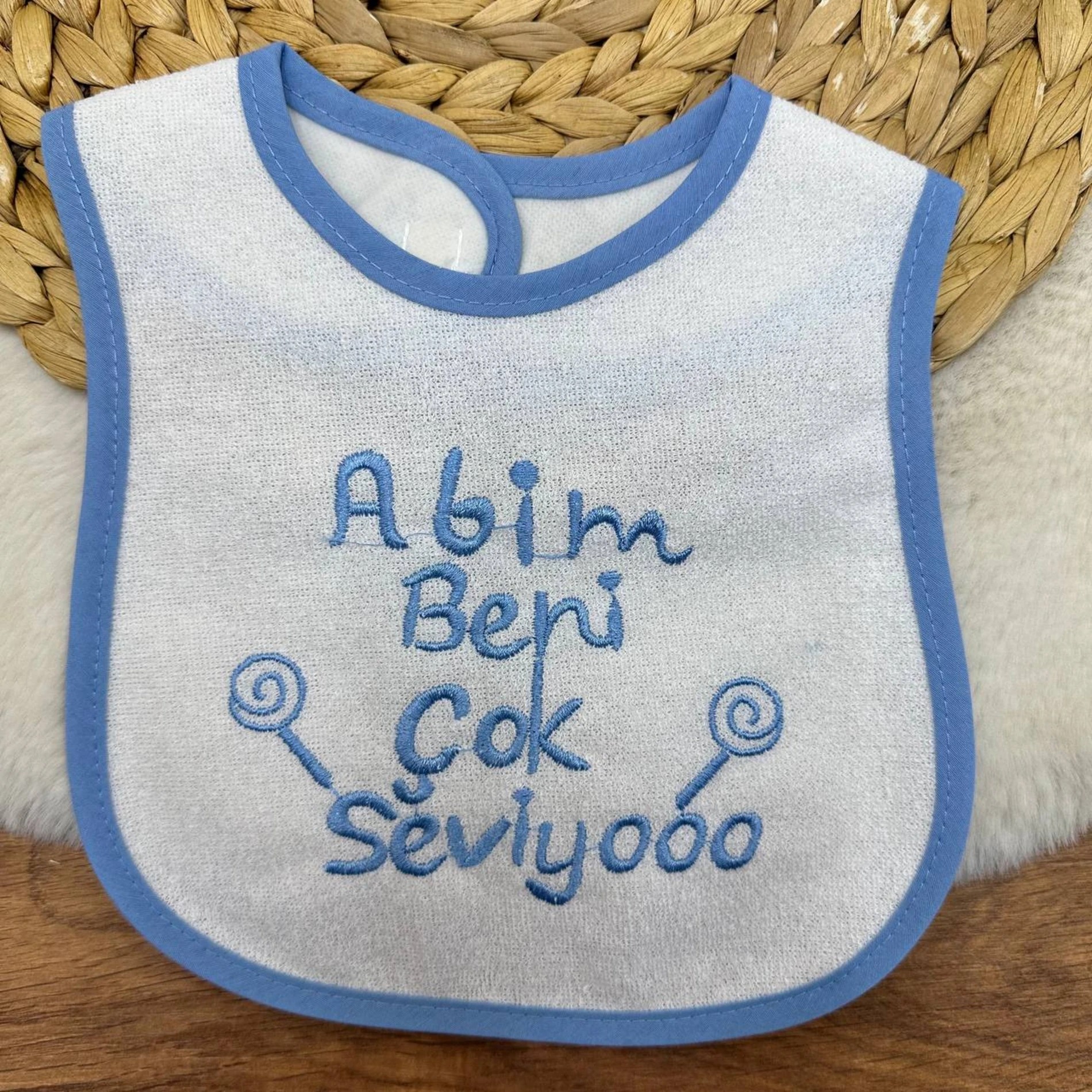 Abim Beni Çok Seviyooo Yazılı Su geçirmez Havlu Önlük Mavi