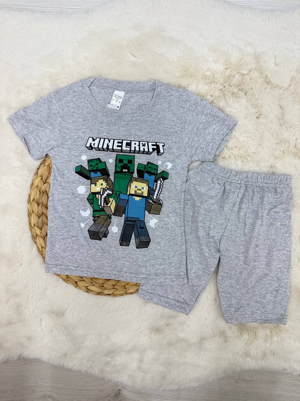 1-8 Yaş Minecraft Baskılı Penye Takım - GRİ
