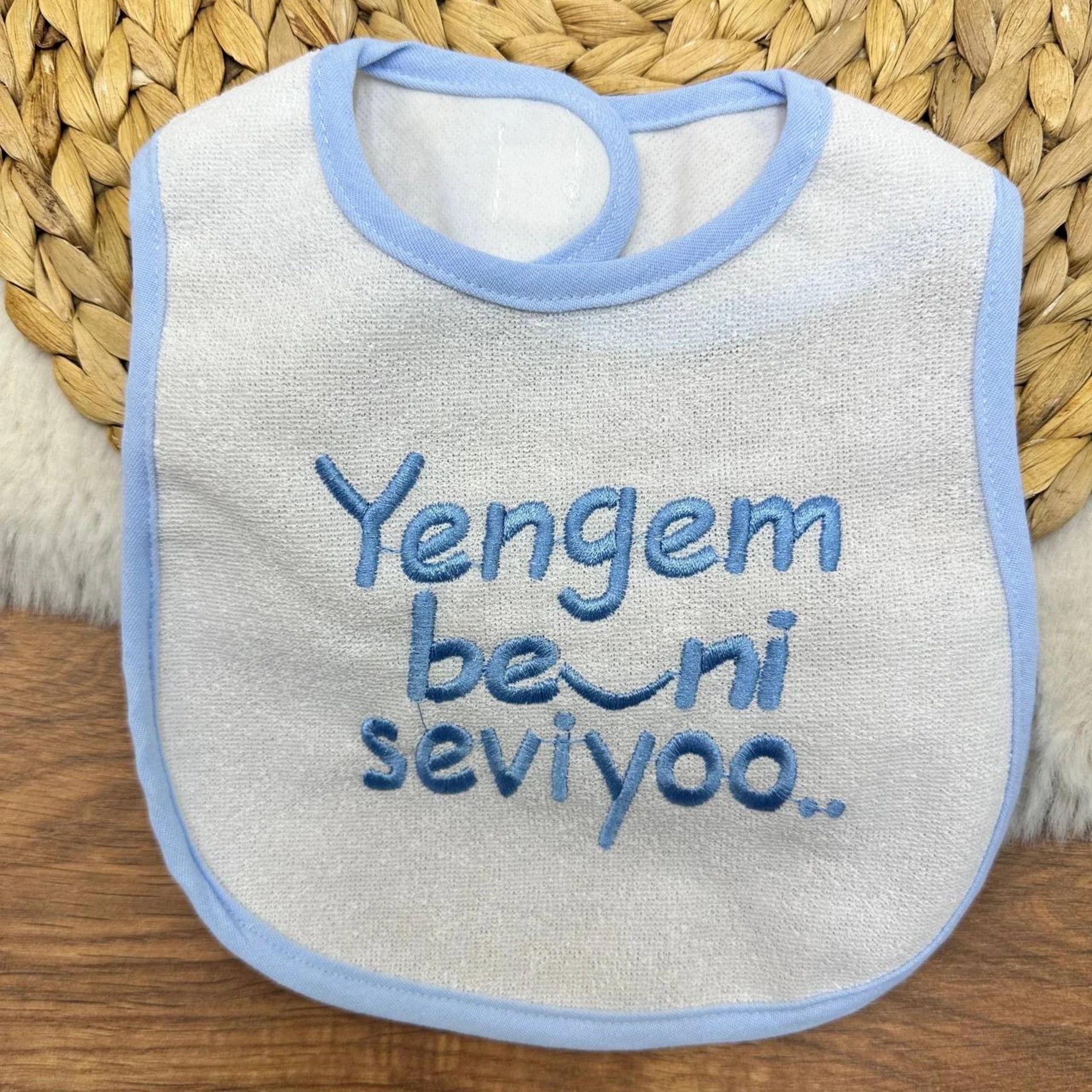 Yengem Beni Çok Seviyoo Yazılı Su geçirmez Havlu Önlük Mavi