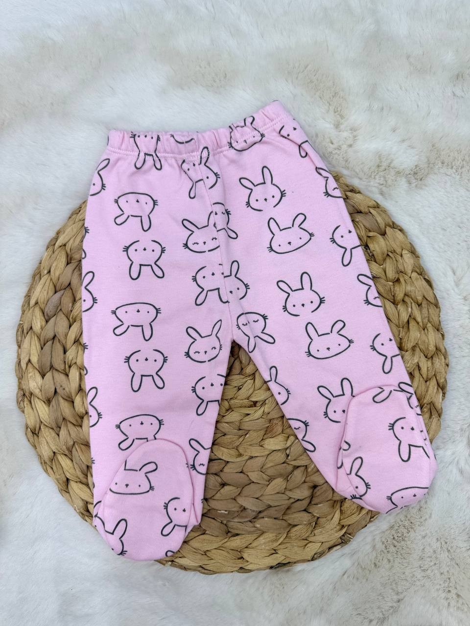 3-9 Ay Tavşan Desenli Patikli Alt - PEMBE