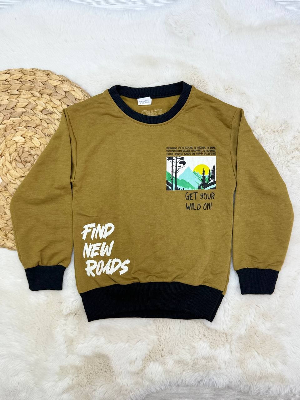 4-8 Yaş Ön Arka Baskılı Erkek Sweatshirt - HAKİ YEŞİLİ