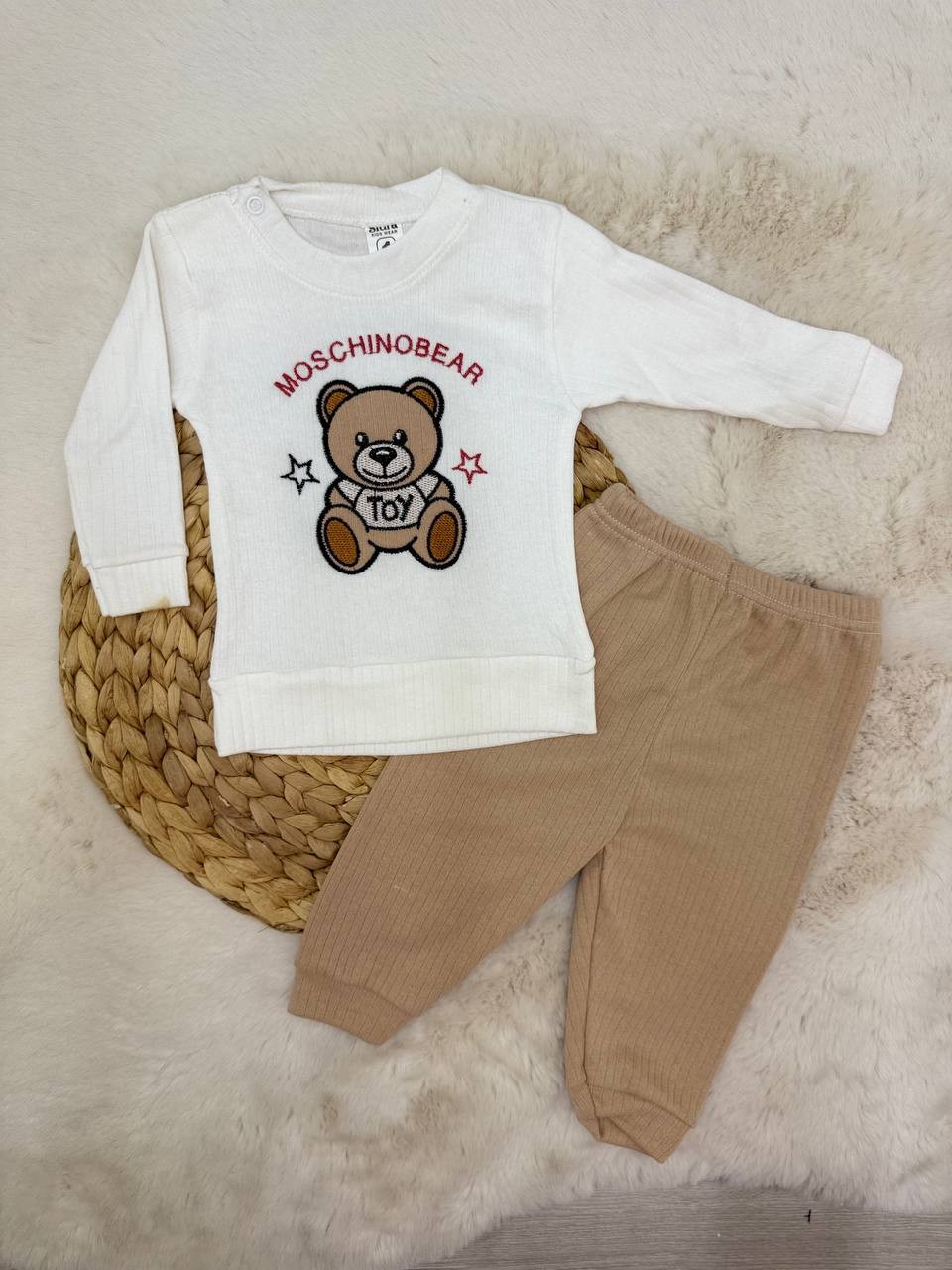 6-18 Ay Mos-Bear Toy Nakışlı Fitilli Takım - KAHVERENGİ