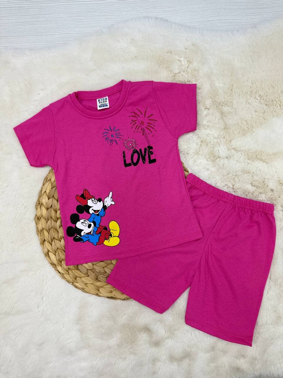 1-3 Yaş Love Minnie Baskılı Penye Takım - PEMBE