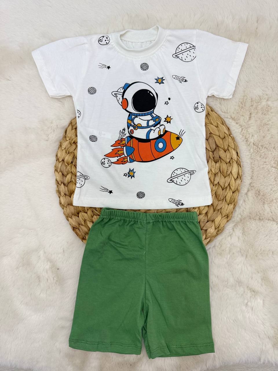 3-12 Ay Astronot Roket Baskılı Penye Takım  - YEŞİL