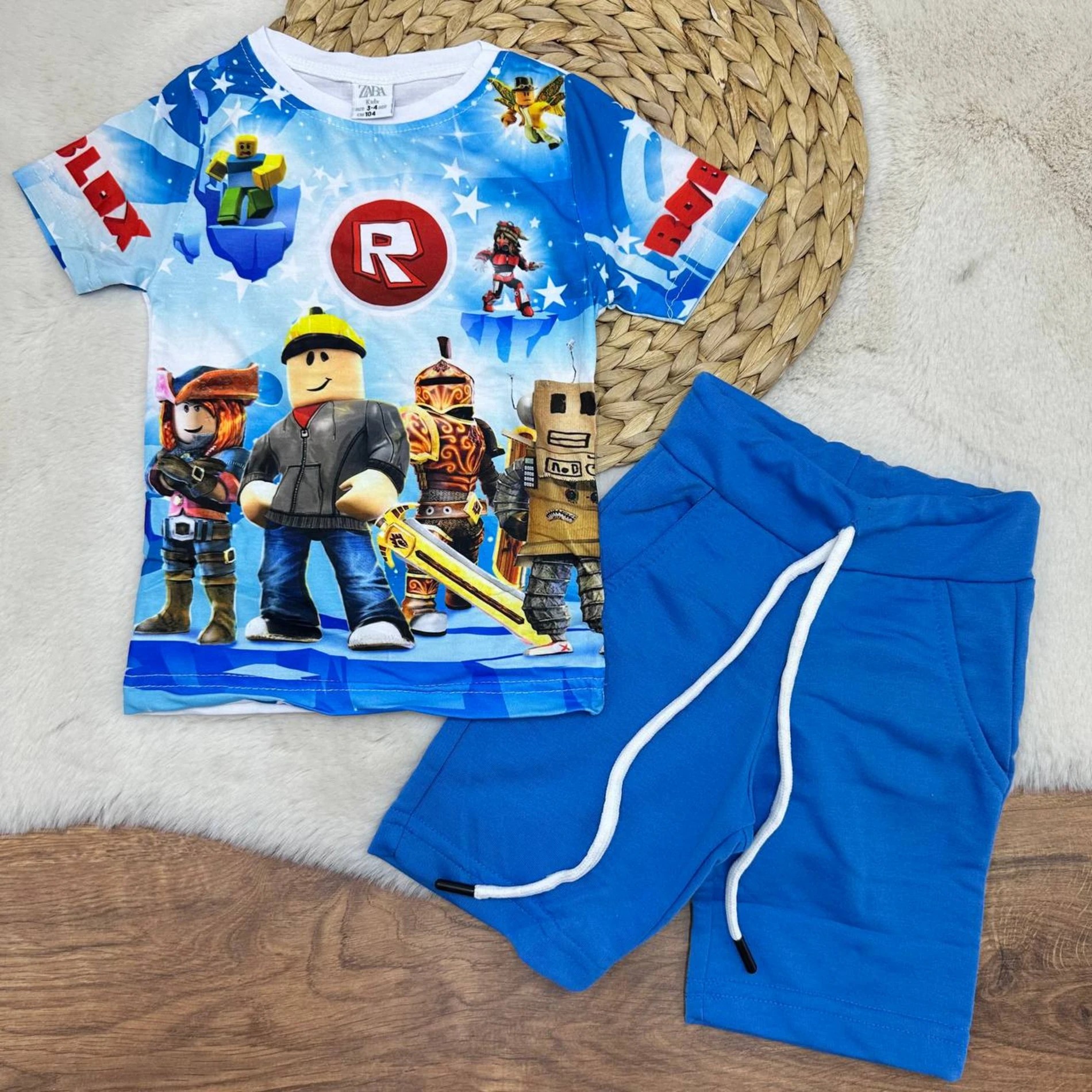 3-8 Yaş Roblox Desenli Cepli Şortlu Takım