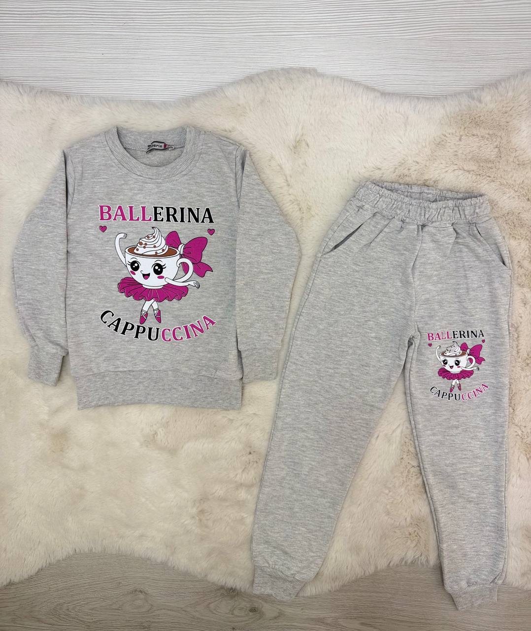 4-10 Yaş Ballerina Cappicino Baskılı 2 İplik Takım - GRİ