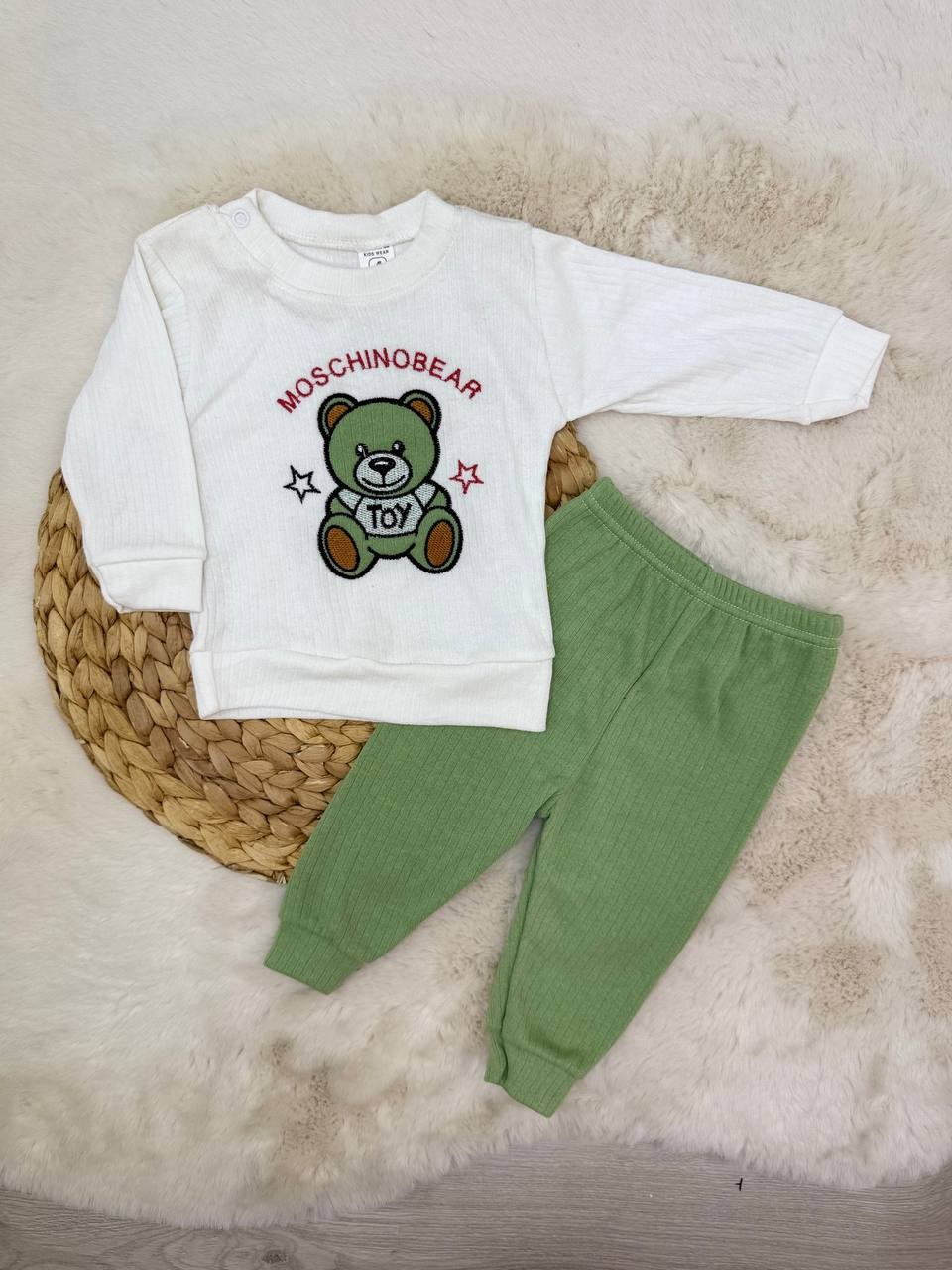 6-18 Ay Mos-Bear Toy Nakışlı Fitilli Takım - YEŞİL