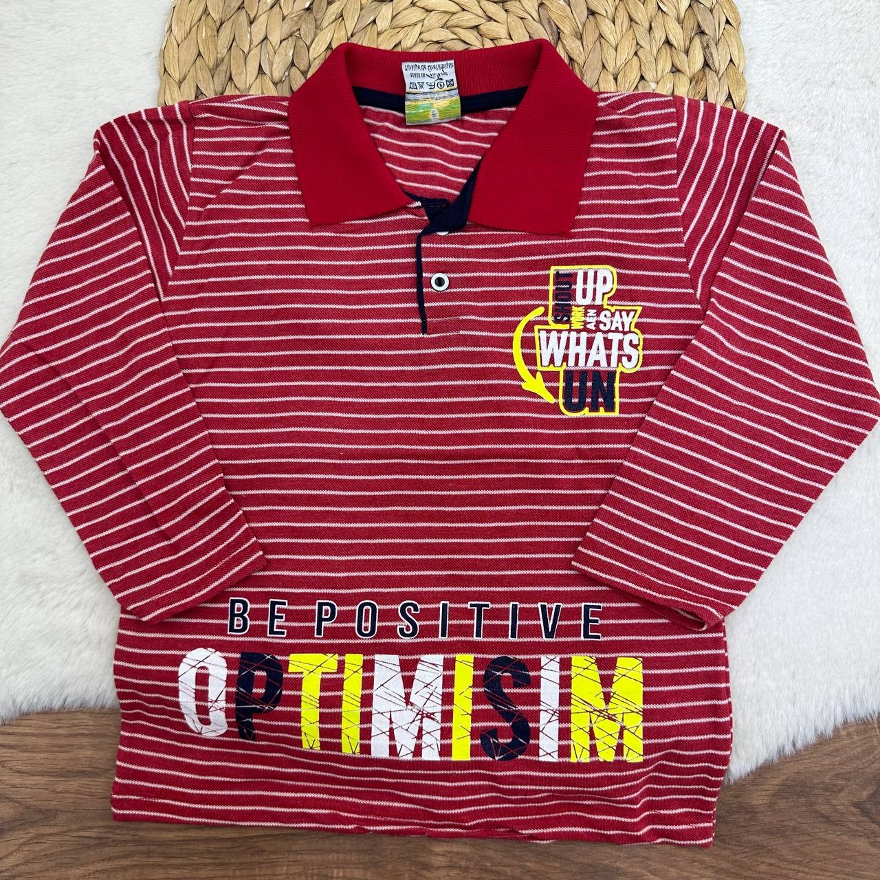 6-11 Yaş Çizgili Yakalı Uzun Kol Sweatshirt - BORDO