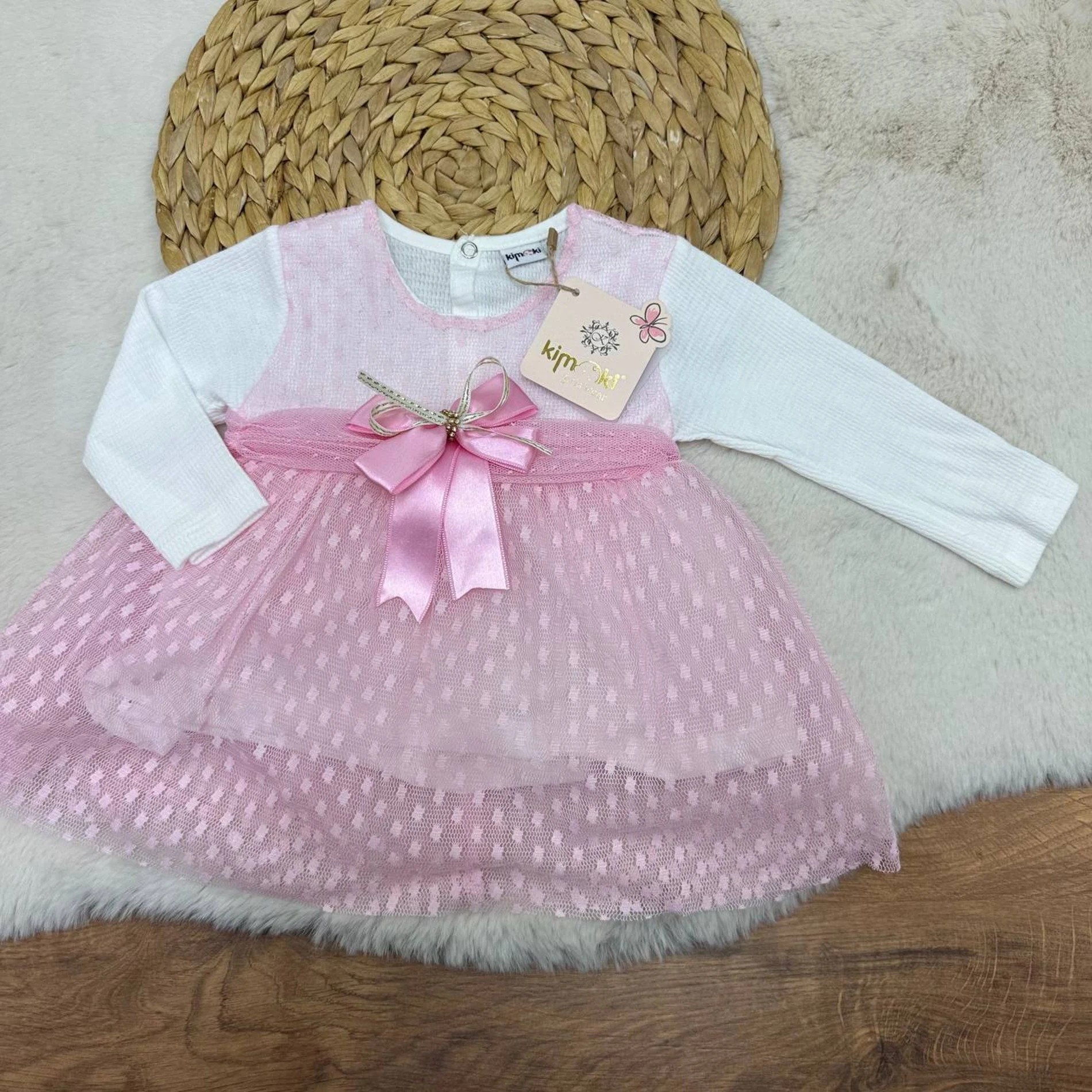 9-24 Ay Güpürlü Elbise Pembe