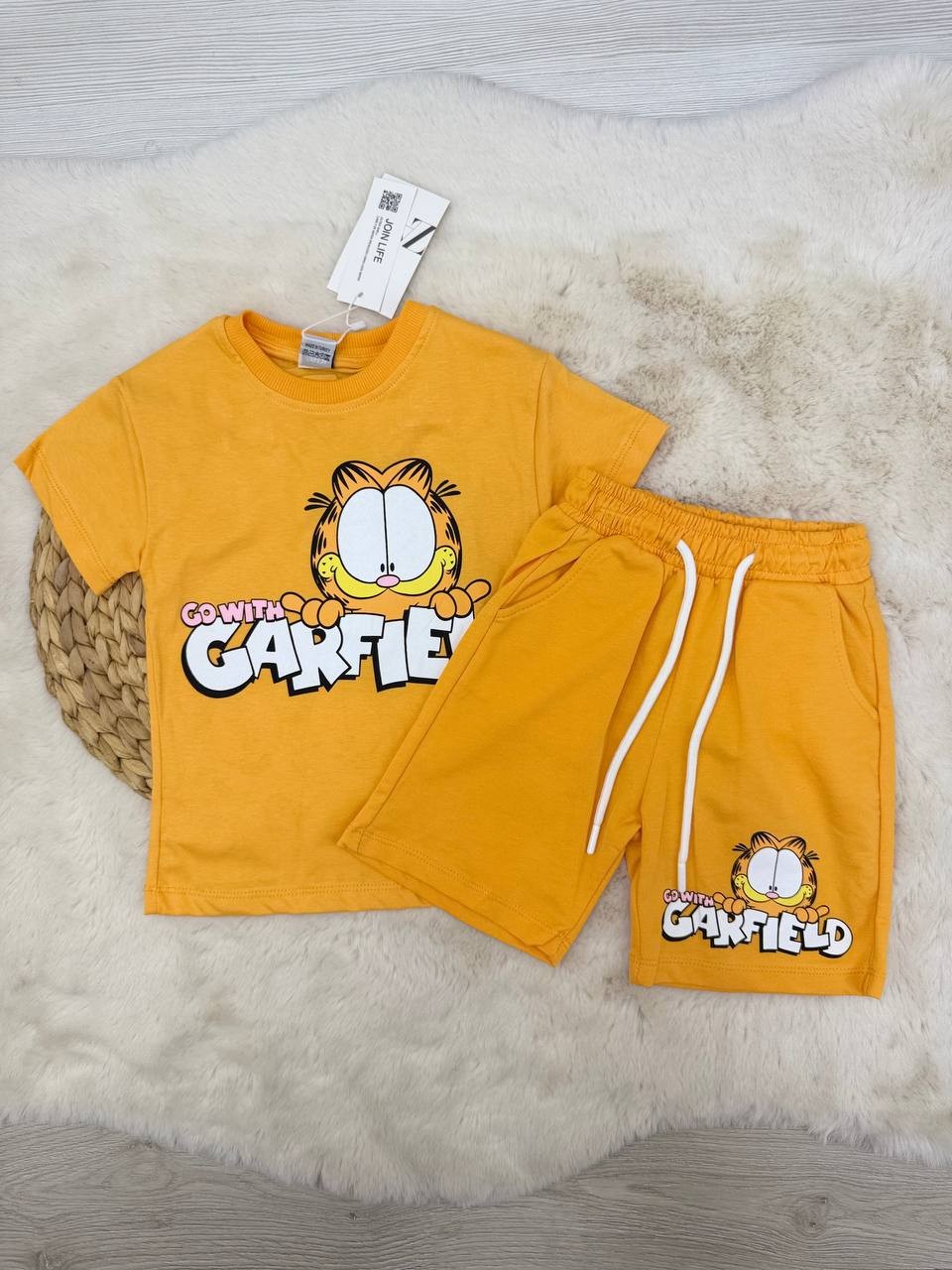 3-8 Yaş Garfield Desenli Kompak Takım - SARI