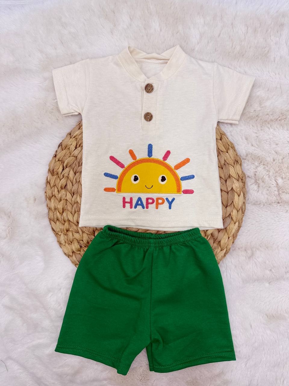 6-12 Ay Happy Güneş Nakışlı Takım - YEŞİL
